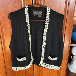 Karen Kane Black Sweater Vest with White buttons